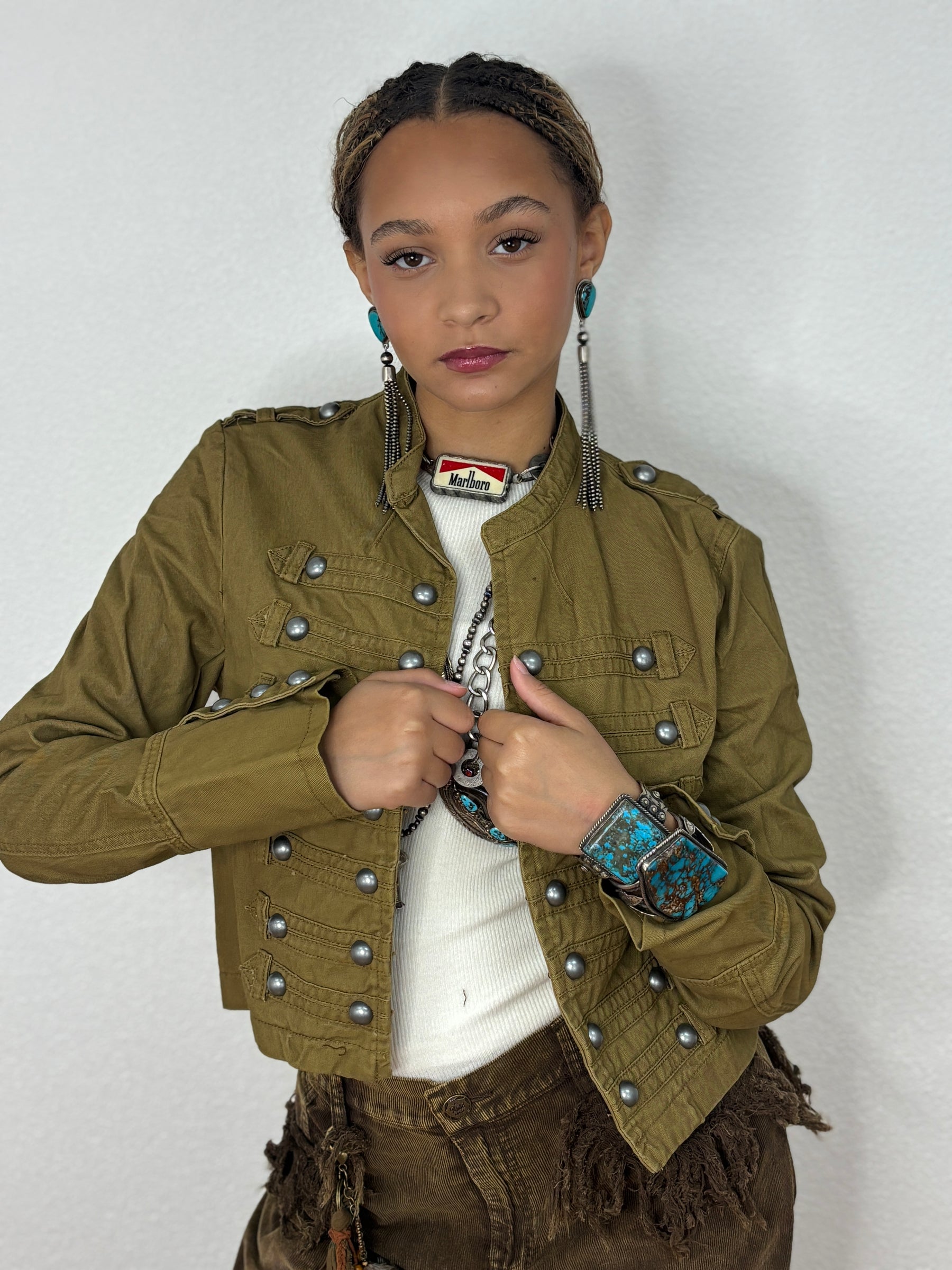 Denim Military Style Jacket in Natural