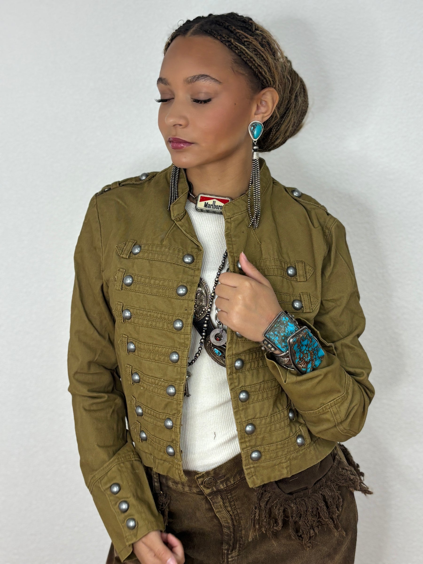 Denim Military Style Jacket in Natural