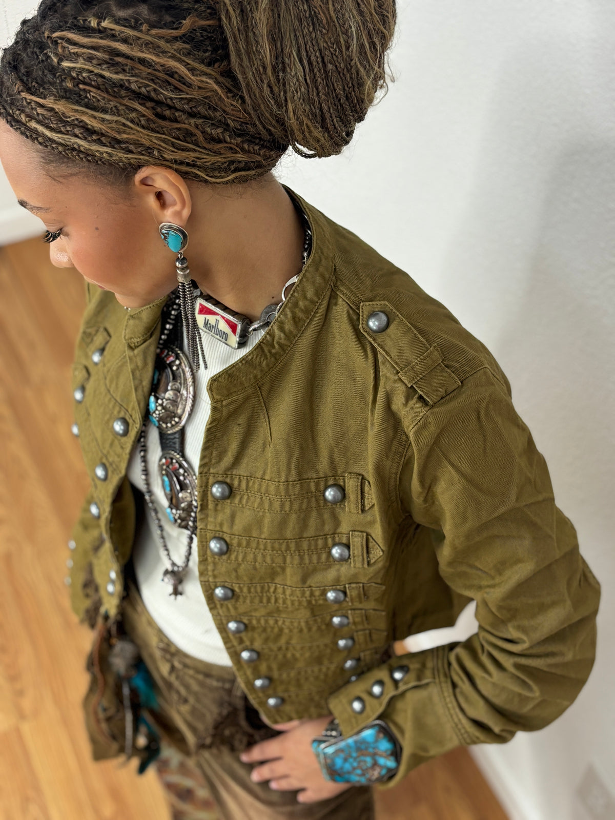 Denim Military Style Jacket in Natural