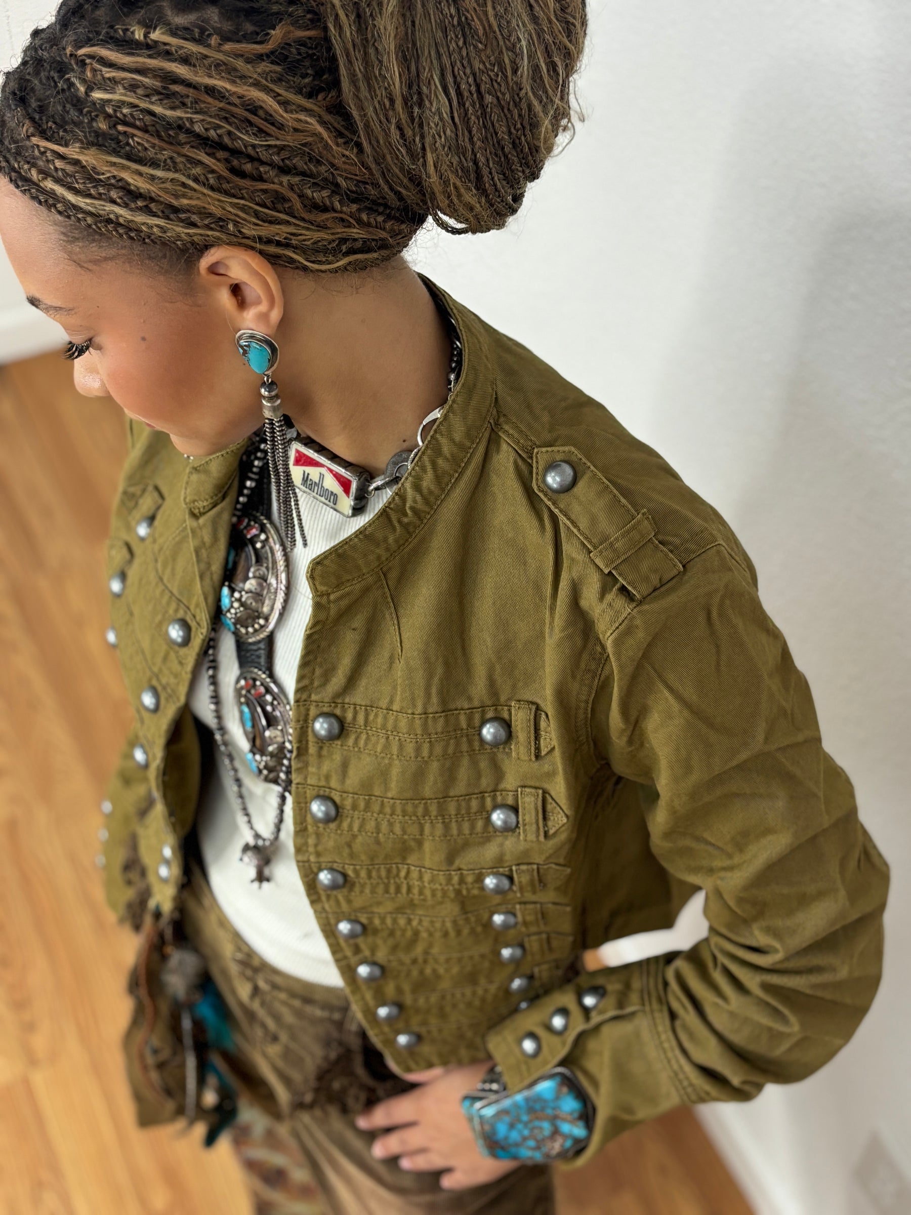 Denim Military Style Jacket in Natural