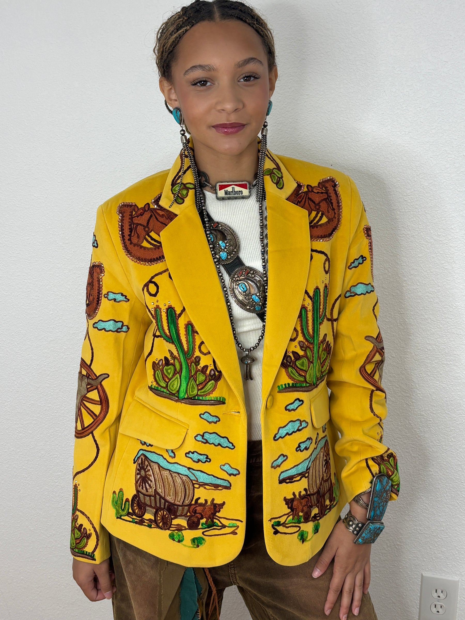 Western Embroidered Blazer with Rhinestones