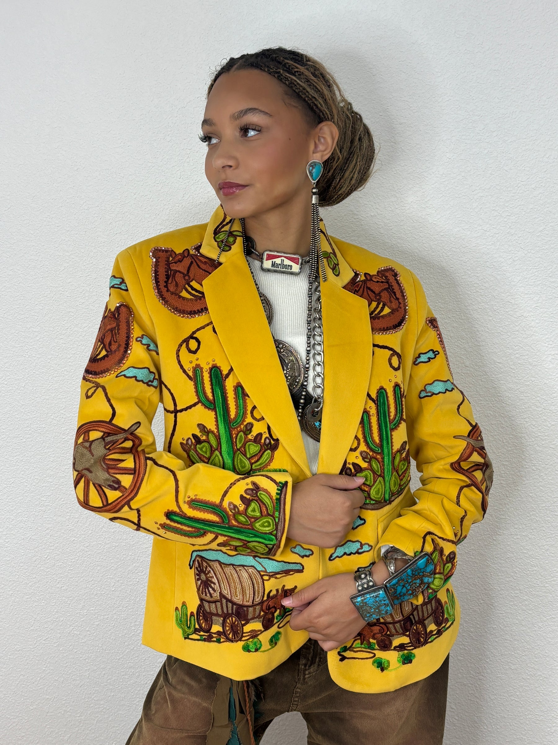 Western Embroidered Blazer with Rhinestones