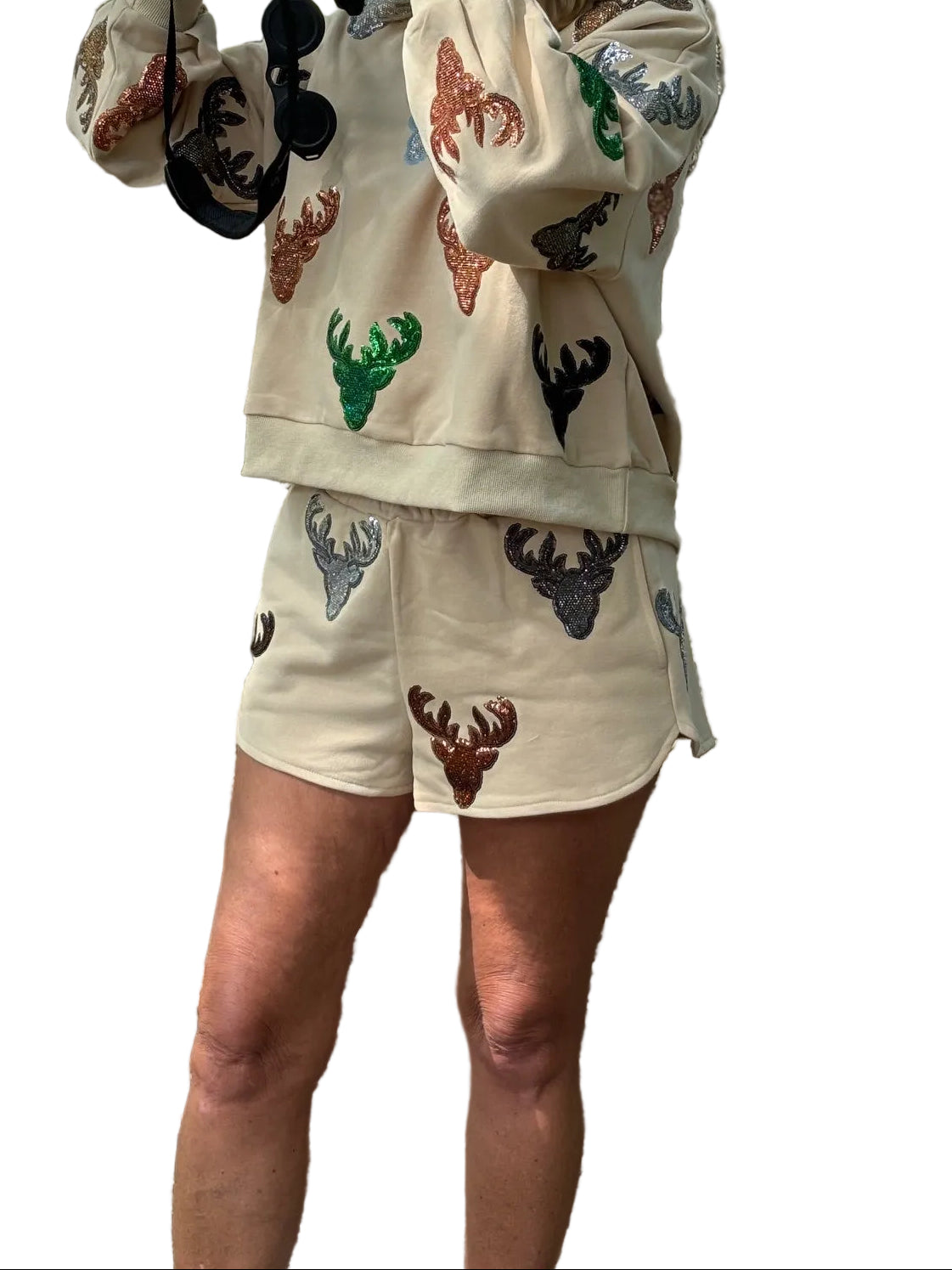 Queen of Sparkles Beige Deer Head Short
