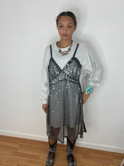 Dress with Sequin Slip Overlay