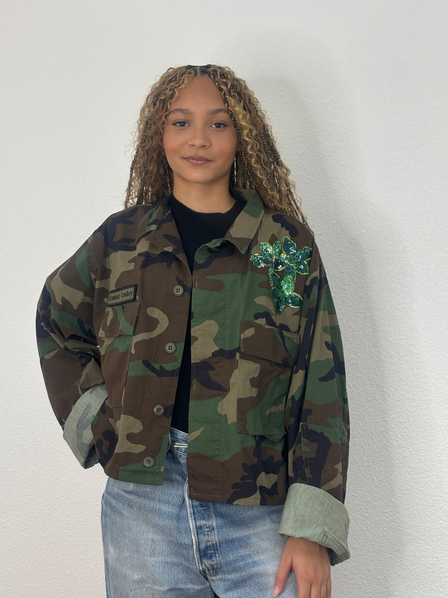 Vintage Camo Jackets-Green Sequin