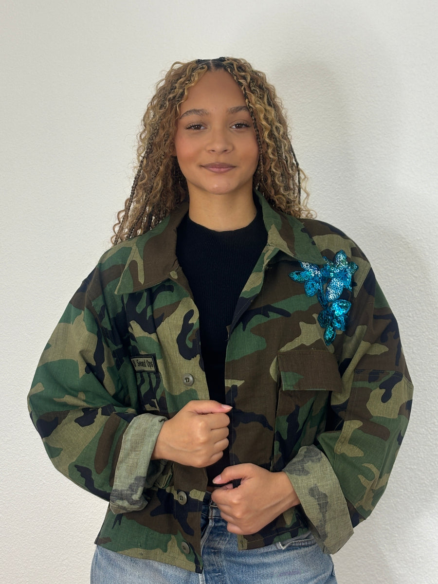 Vintage Camo Jackets-Blue Sequin