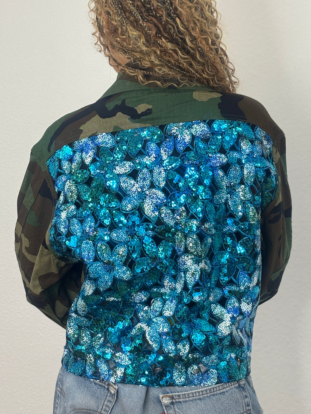 Vintage Camo Jackets-Blue Sequin