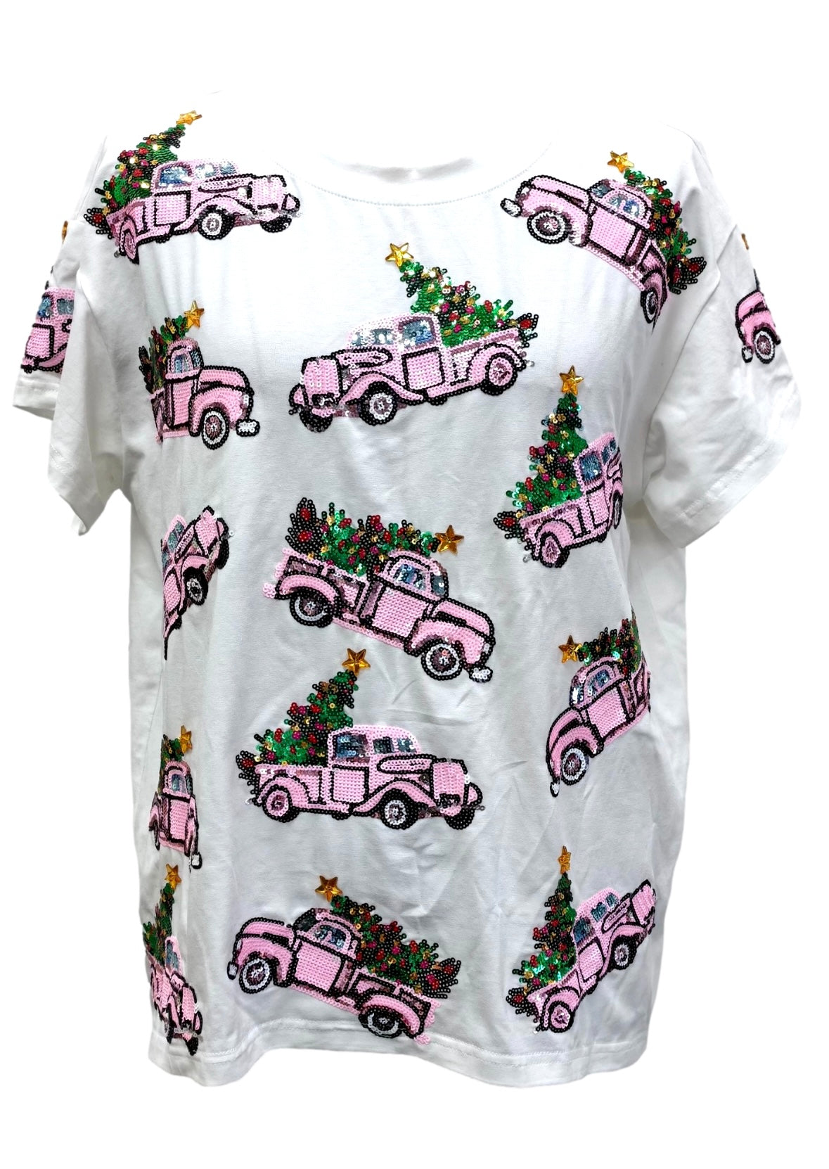 Queen of Sparkles White Truck with Christmas Tree Tee