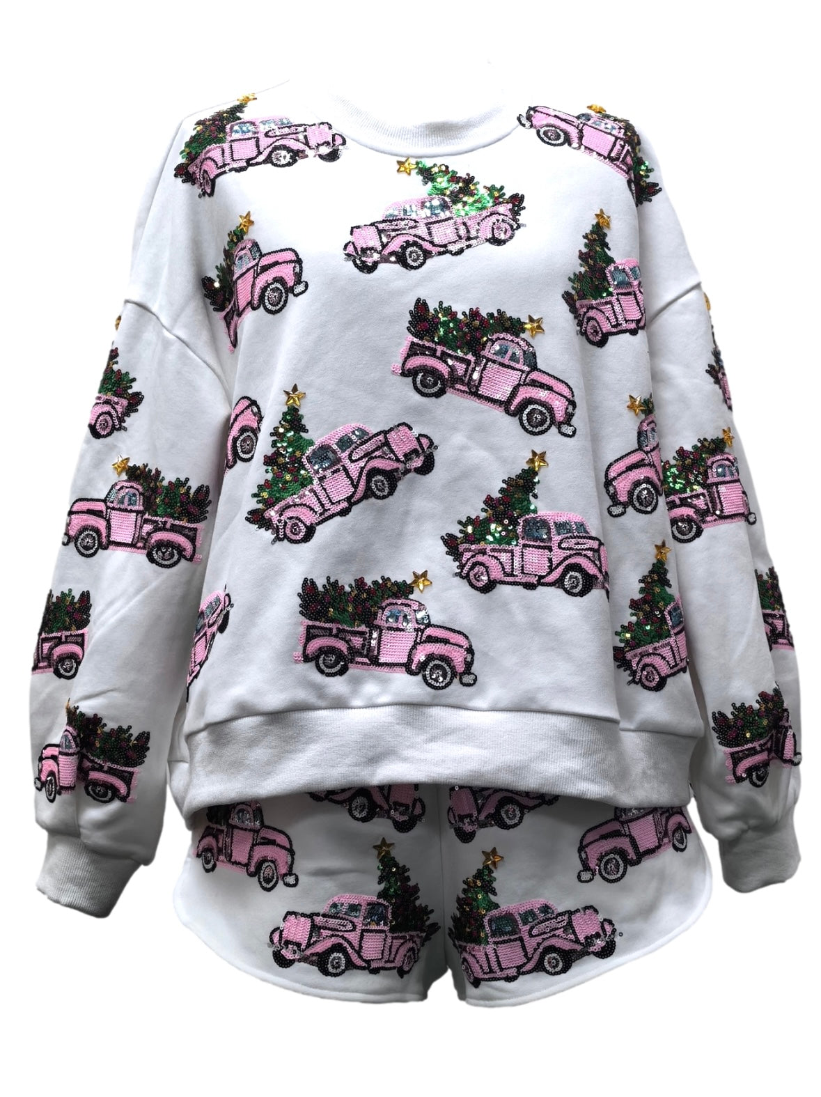 Queen of Sparkles White Truck with Christmas Tree Sweatshirt