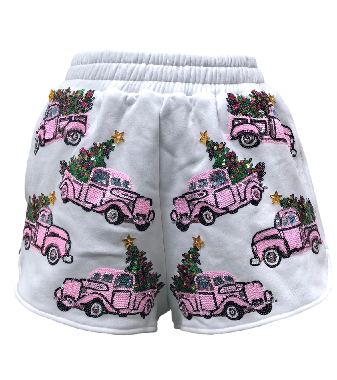 Queen of Sparkles White Truck with Christmas Tree Shorts