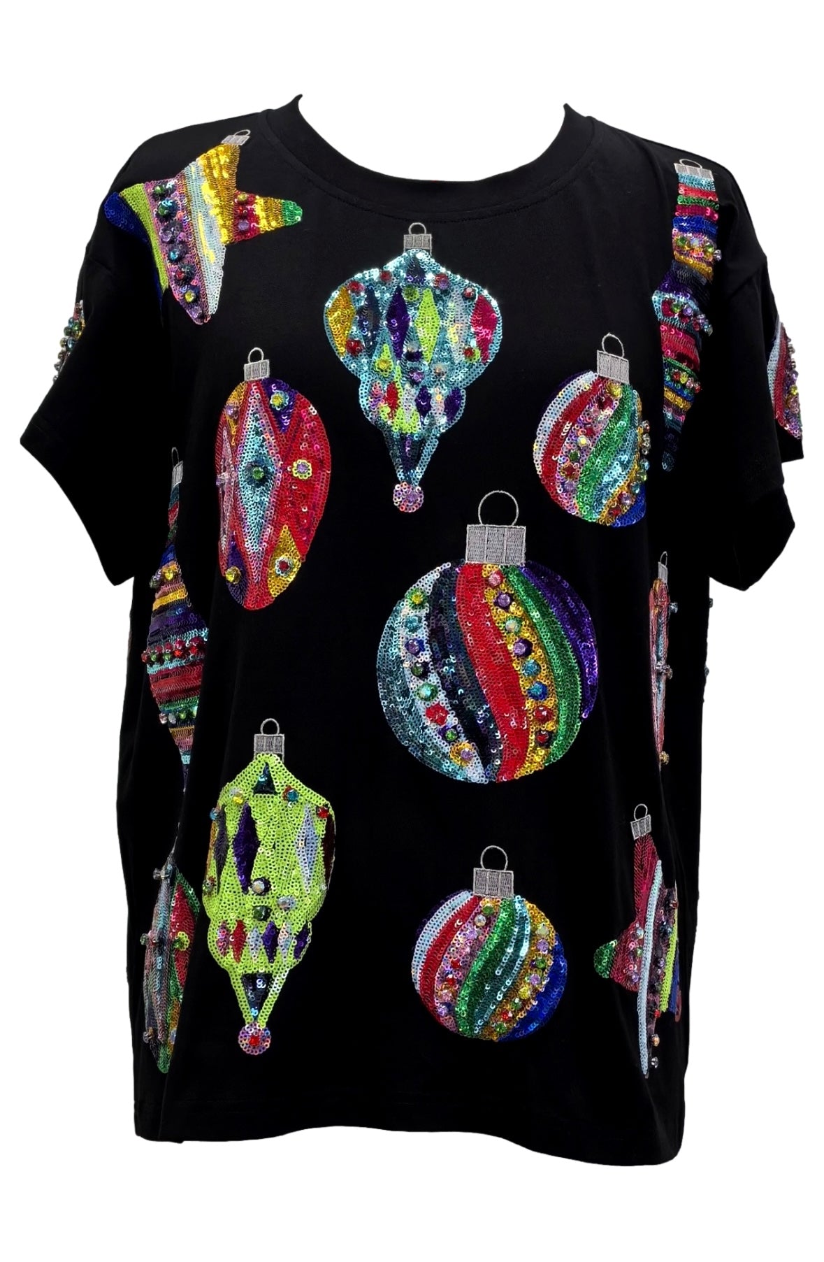 Queen of Sparkles Black Multi Color Ornaments Tee