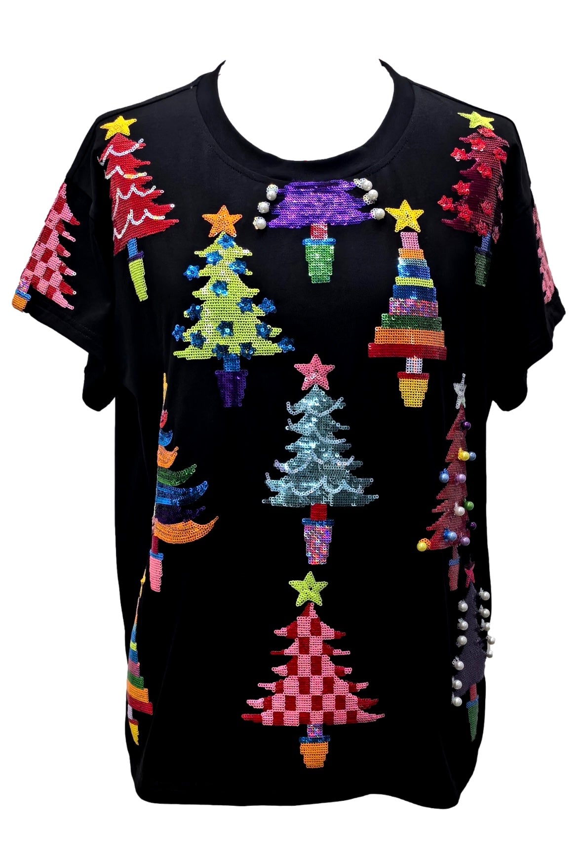 Queen of Sparkles Black Colorblock Trees Tee