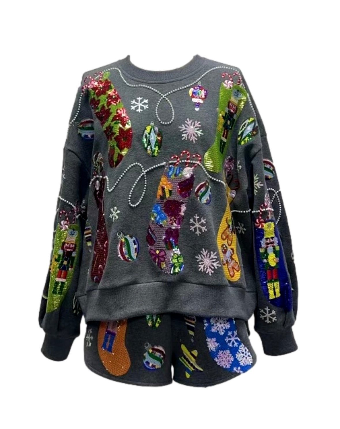 Queen of Sparkles Charcoal Multi Hanging Christmas Stocking Sweatshirt