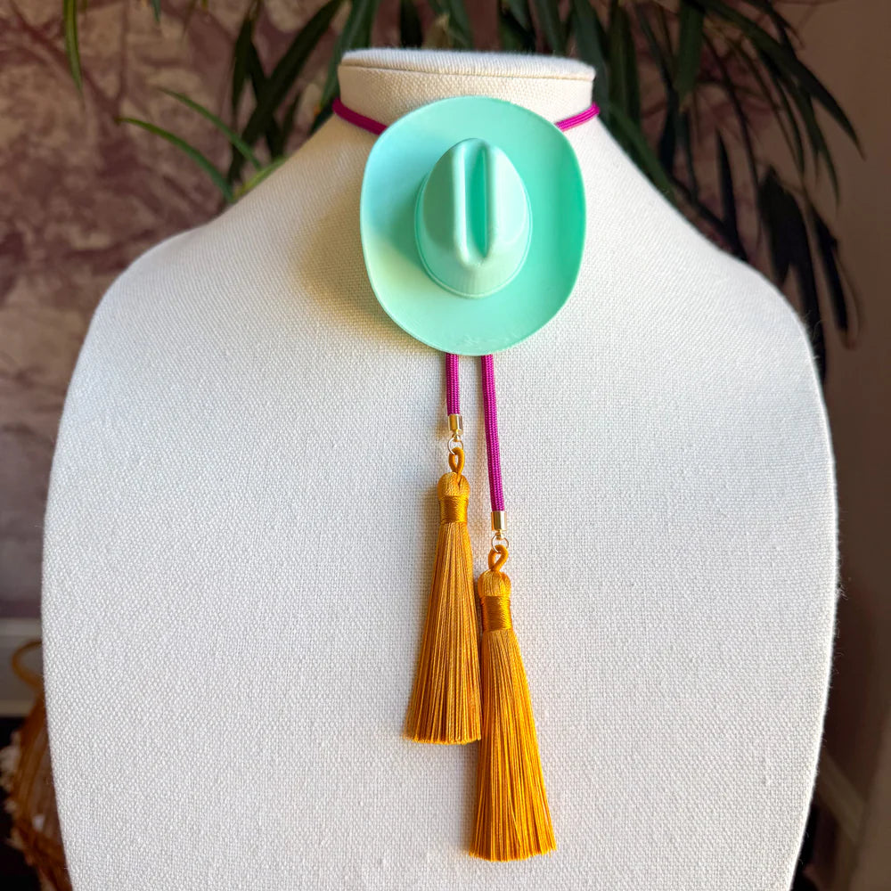 Cowboy Hat Bolo Turquoise with Blue Cord