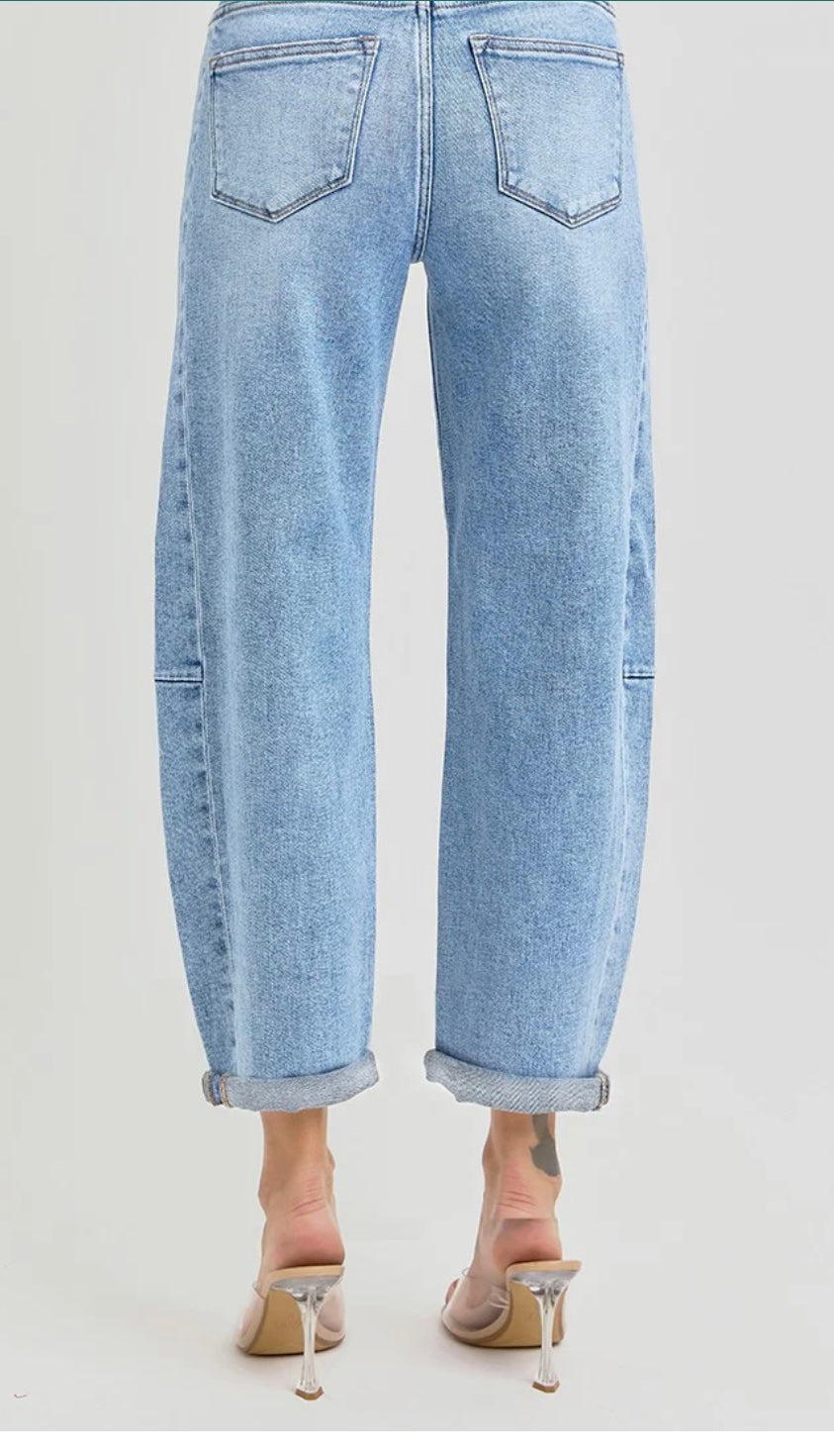 Risen Barrel Jeans in Medium Denim