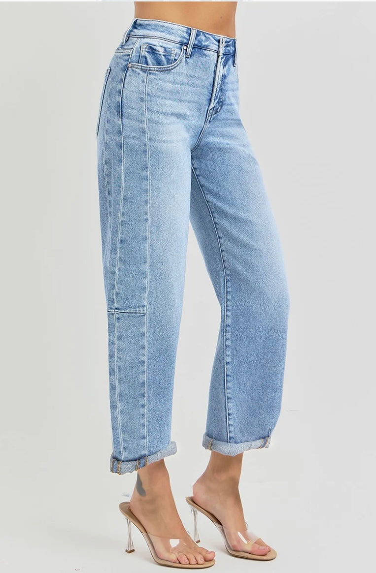 Risen Barrel Jeans in Medium Denim