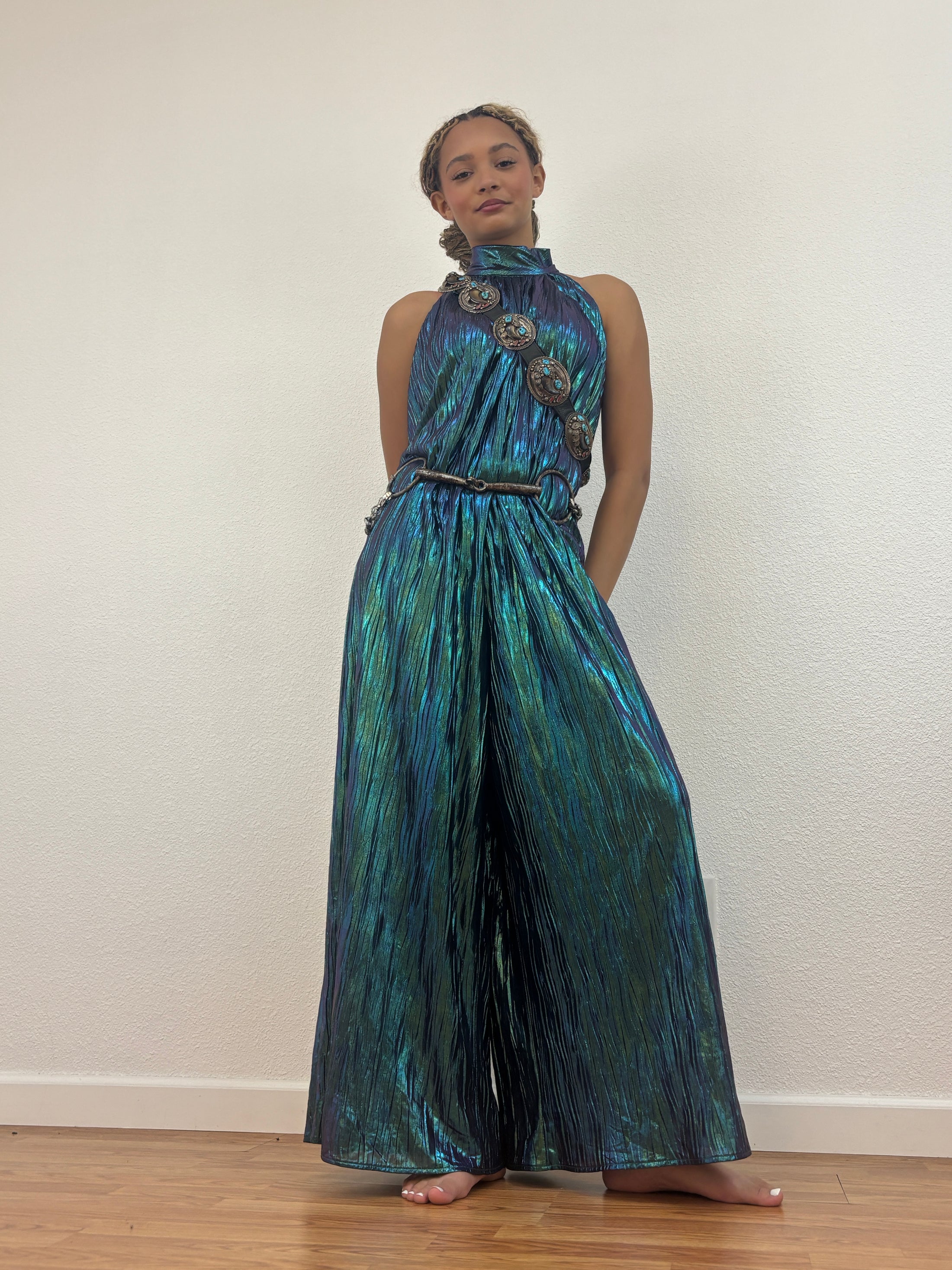 Metallic Jumpsuit - Turquoise