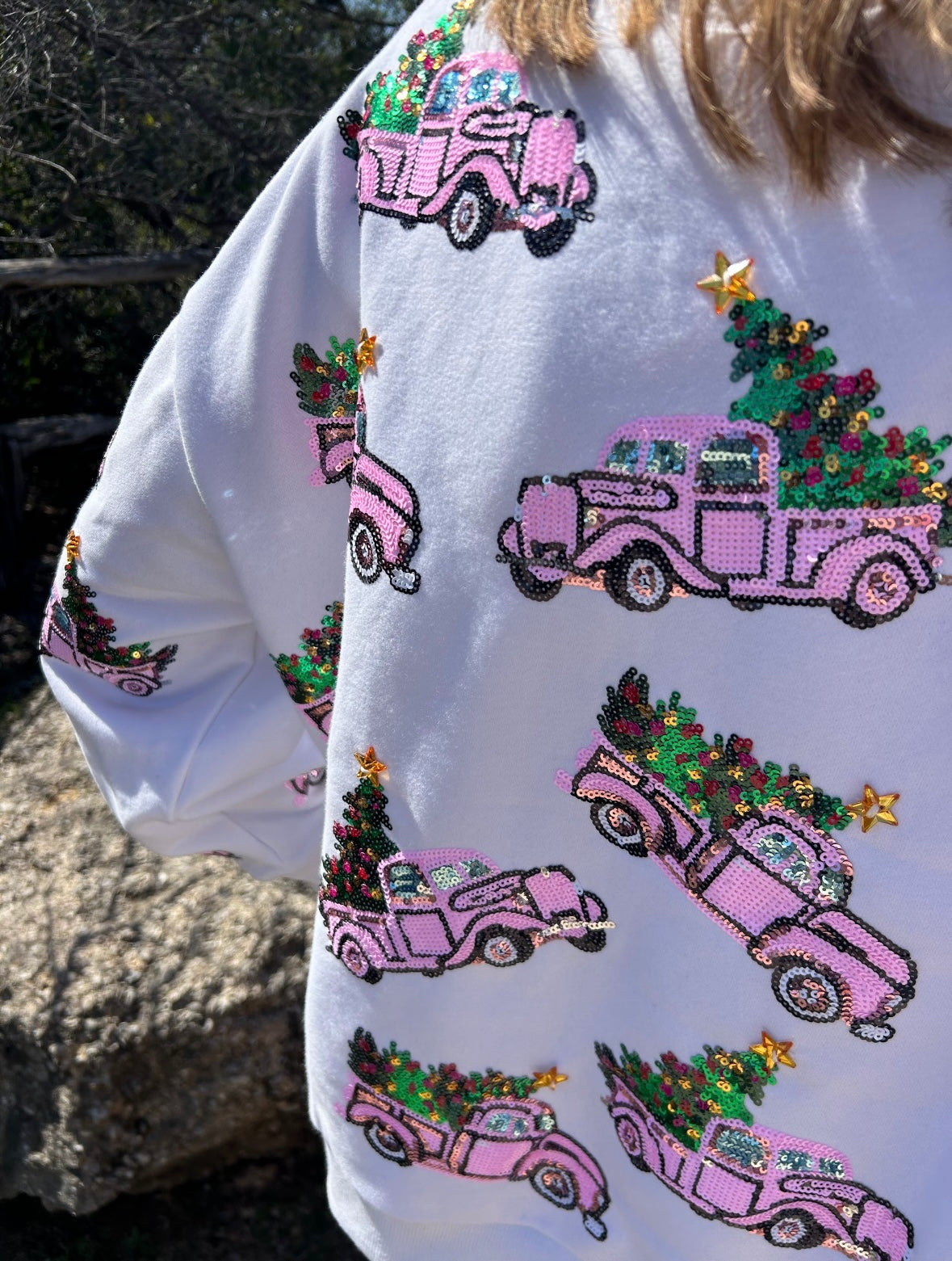 Queen of Sparkles White Truck with Christmas Tree Sweatshirt