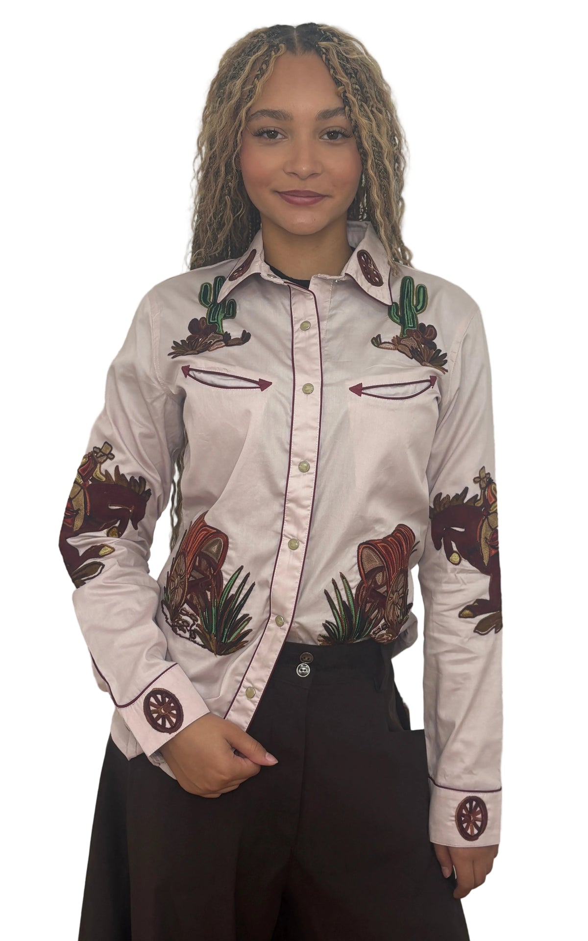 Cotton Western Embroidered Shirt - Dusty Pink