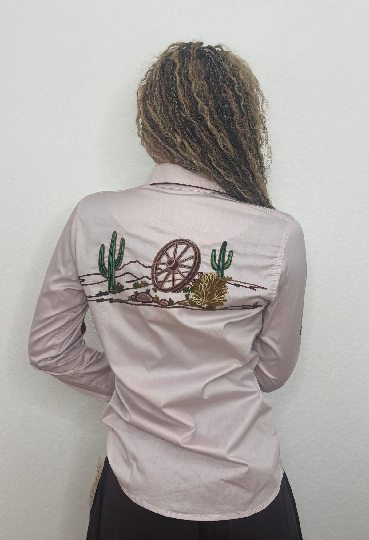 Cotton Western Embroidered Shirt - Dusty Pink