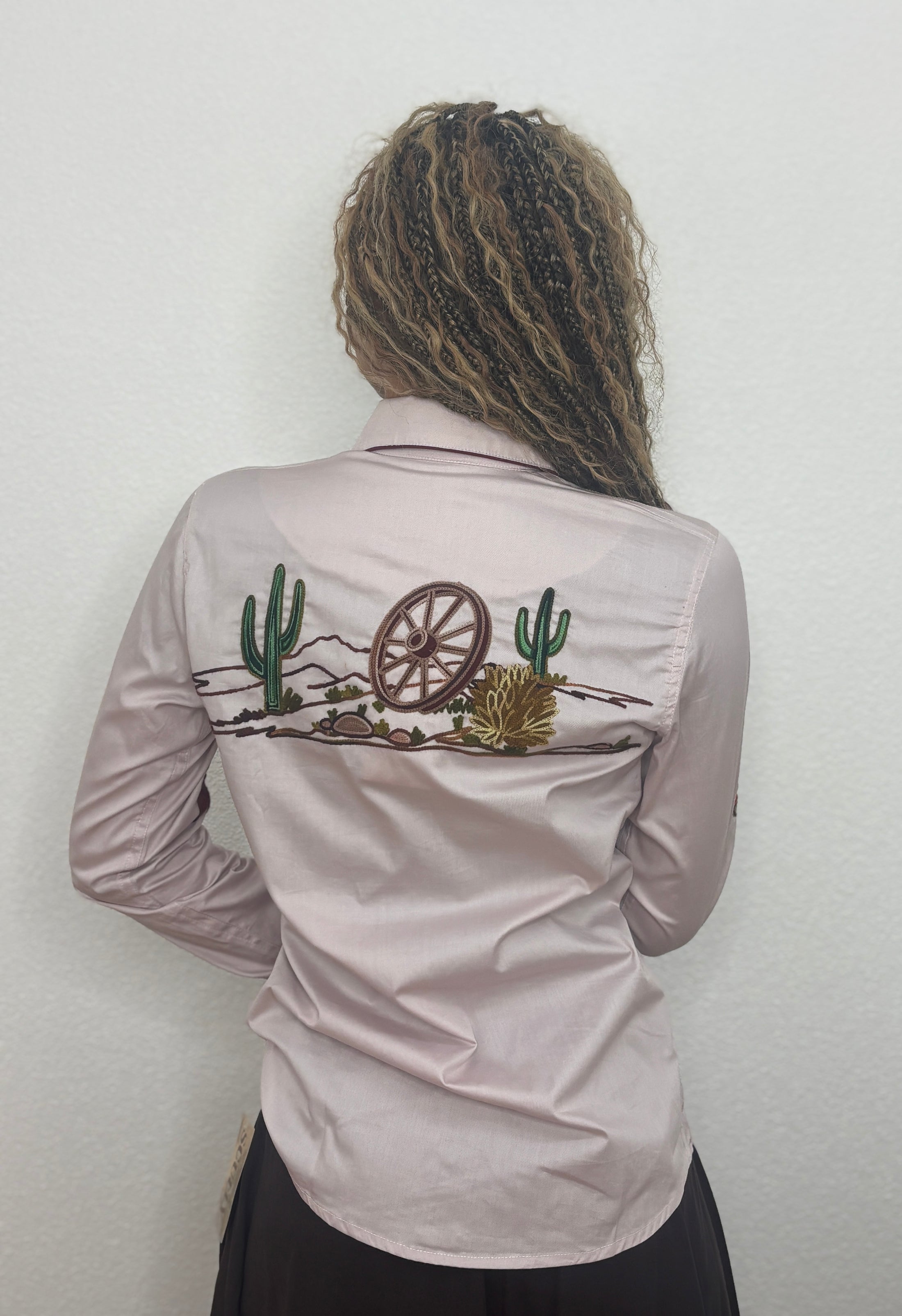 Cotton Western Embroidered Shirt - Dusty Pink
