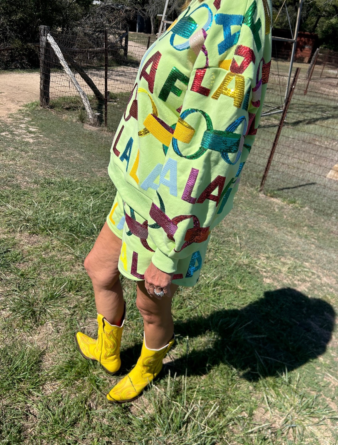 Queen of Sparkles Green FALAFLA with Garland Shorts