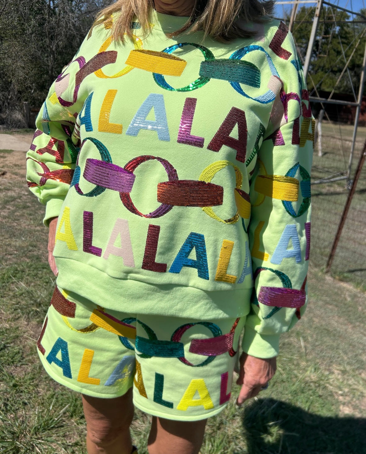 Queen of Sparkles Green FALAFLA with Garland Shorts