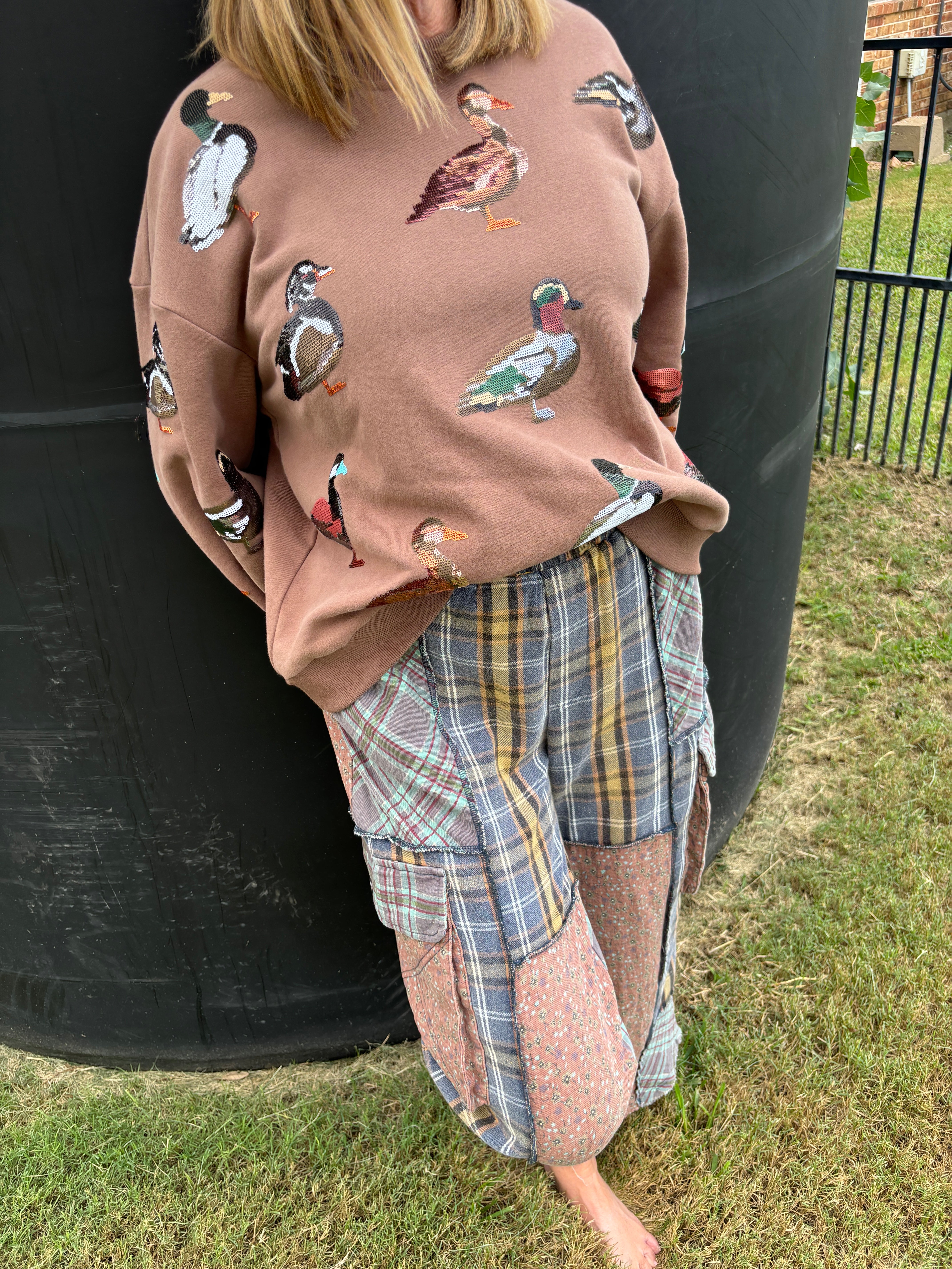 Mixed Plaid Wide-Leg Pants