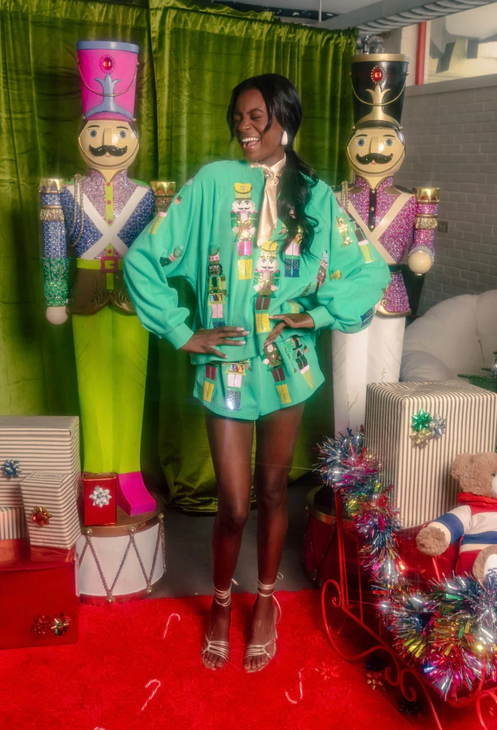 Queen of Sparkles Green Nutcracker Band Shorts Leopard Grove Queen of Sparkles Green Nutcracker Band Shorts Leopard Grove