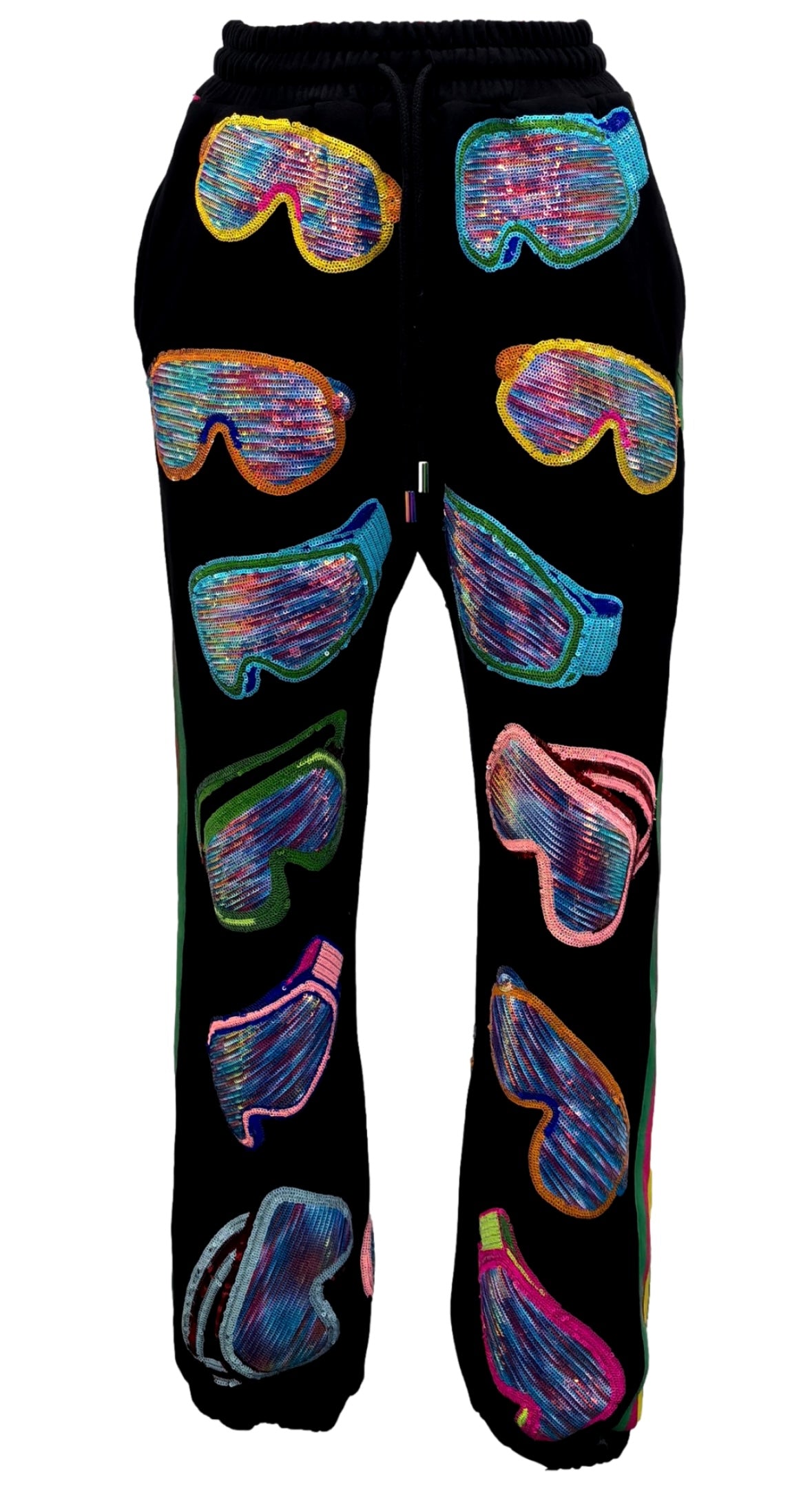 Queen of Sparkles Black Multi Ski Goggle Sport Stripe Jogger