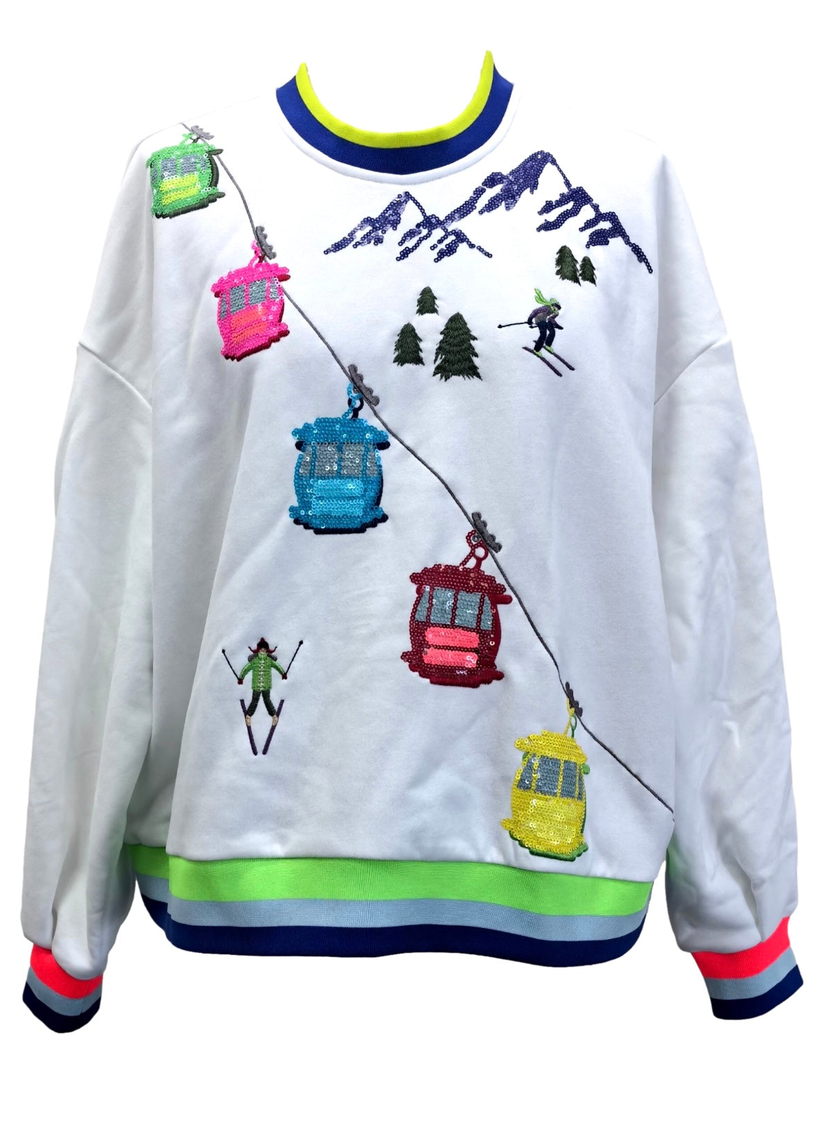 Queen of Sparkles White Ski Lift Gondola Sweatshirt