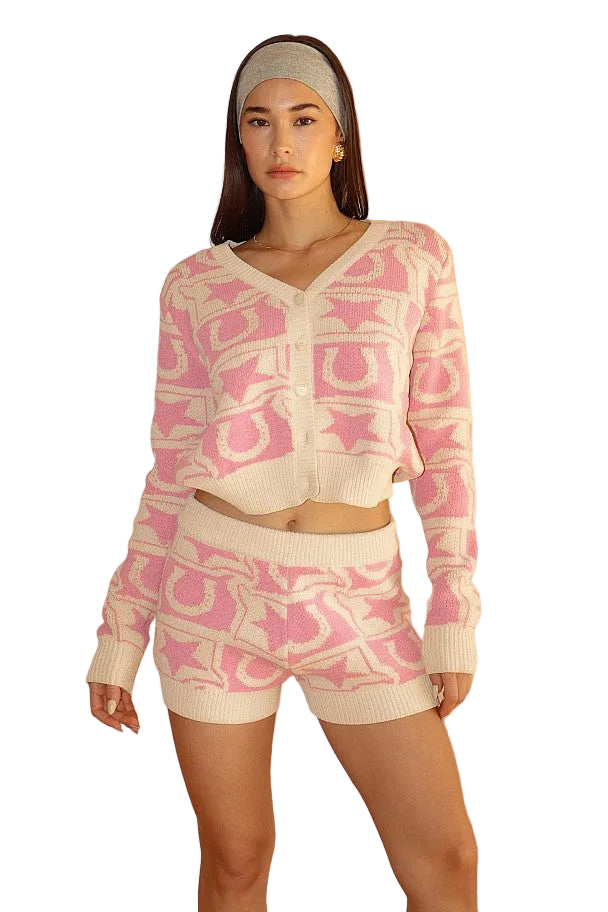 Western Cowgirl Sweater Short Set - Pink by Bailey Rose