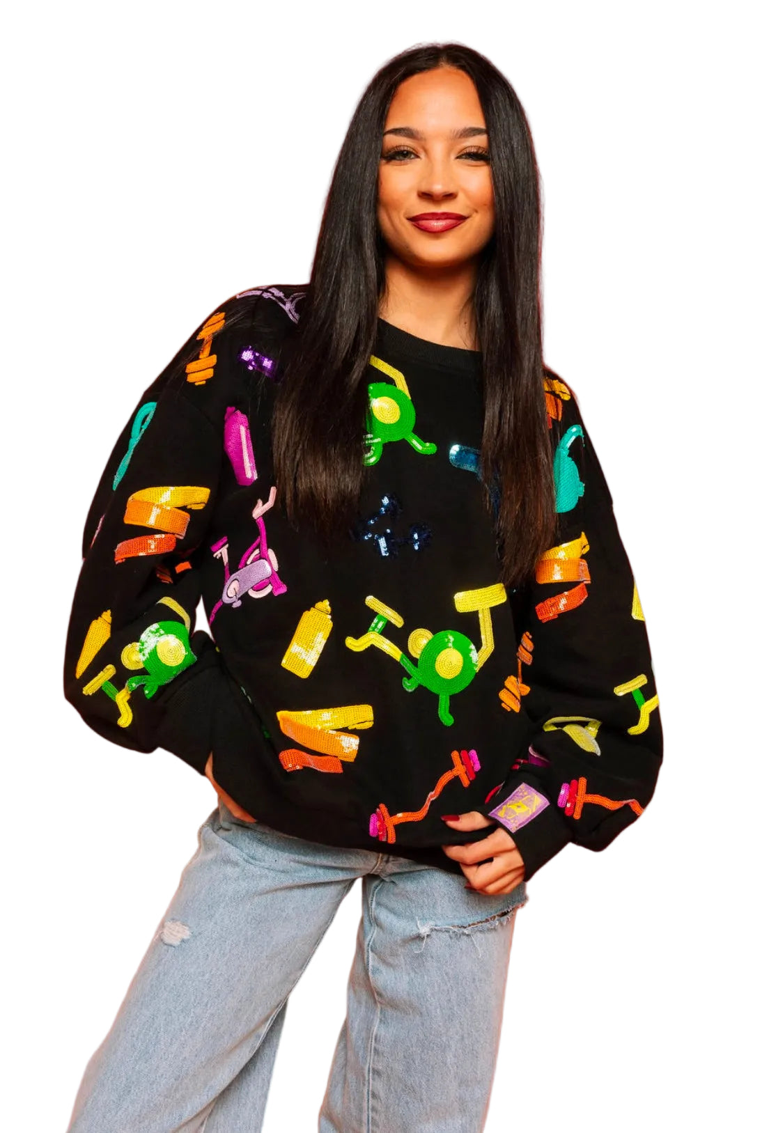 Queen of Sparkles Black Multi Workout Equipment Sweatshirt