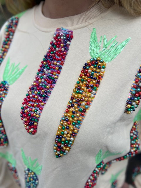 Queen of Sparkles Ivory Pearl Multi Corn Sweatshirt