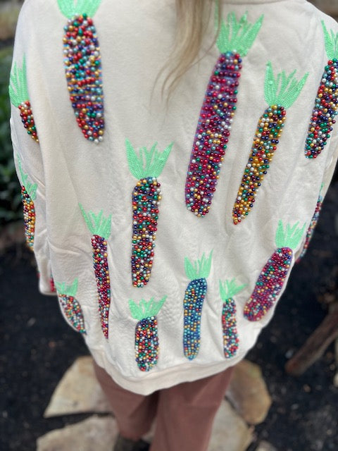 Queen of Sparkles Ivory Pearl Multi Corn Sweatshirt