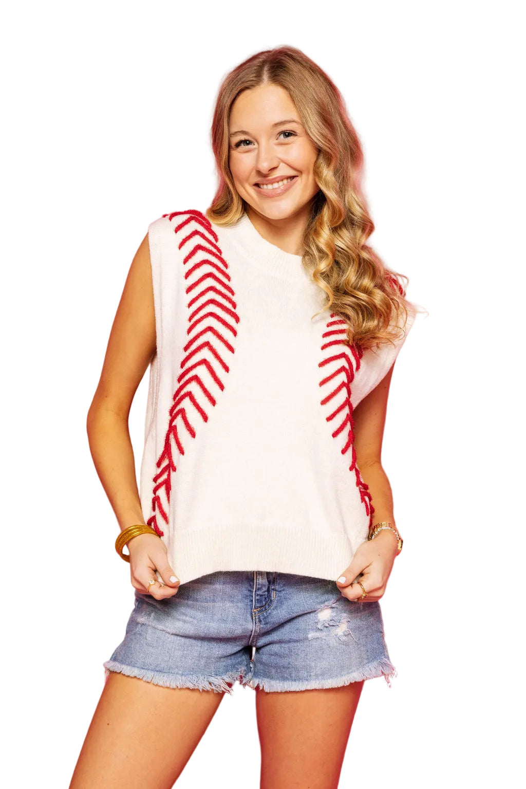 Queen of Sparkles White Baseball Stitch Sweater