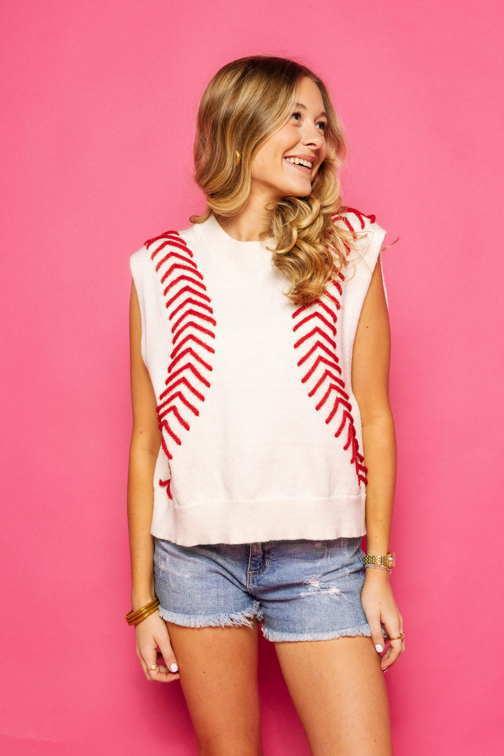 Queen of Sparkles White Baseball Stitch Sweater
