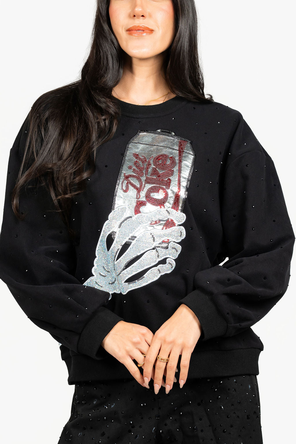 Queen of Sparkles Licensed Black Skeleton Hand Diet Coke Sweatshirt