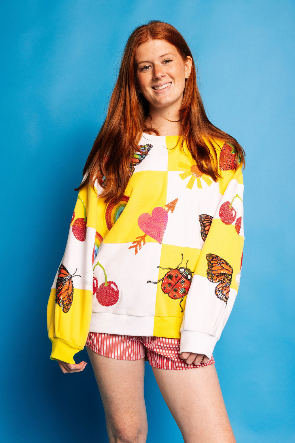 Queen of Sparkles Yellow & White Checkered Summer/Fall Icons Sweatshirt