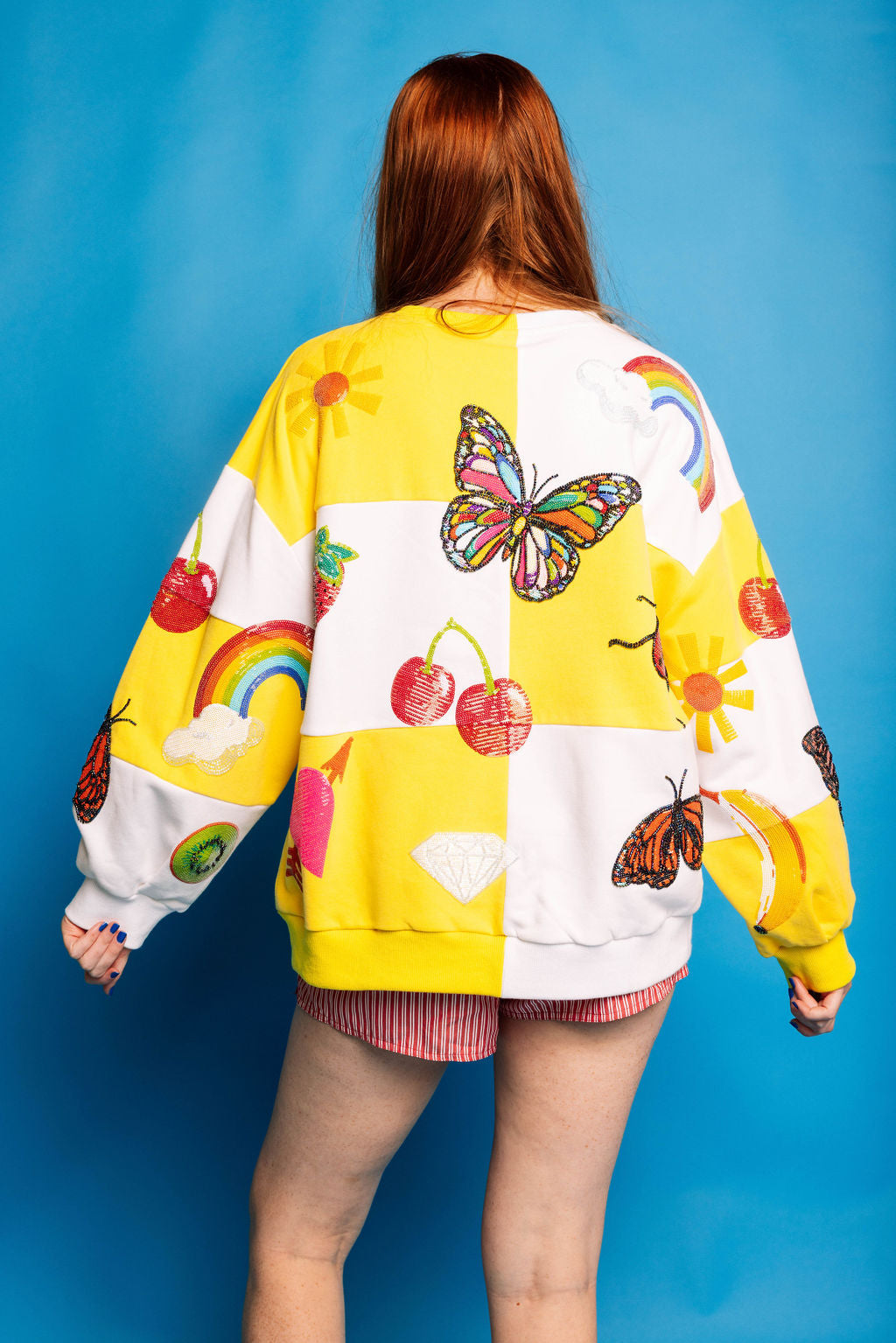 Queen of Sparkles Yellow & White Checkered Summer/Fall Icons Sweatshirt