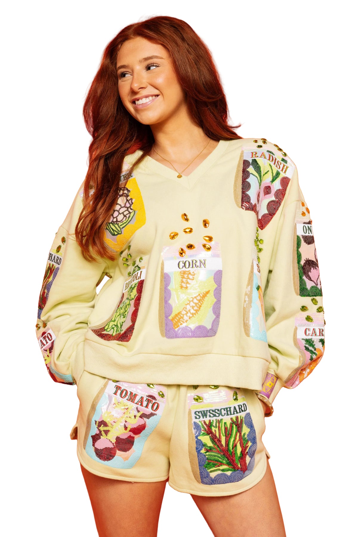 Queen of Sparkles Multi Seed V Neck Sweatshirt