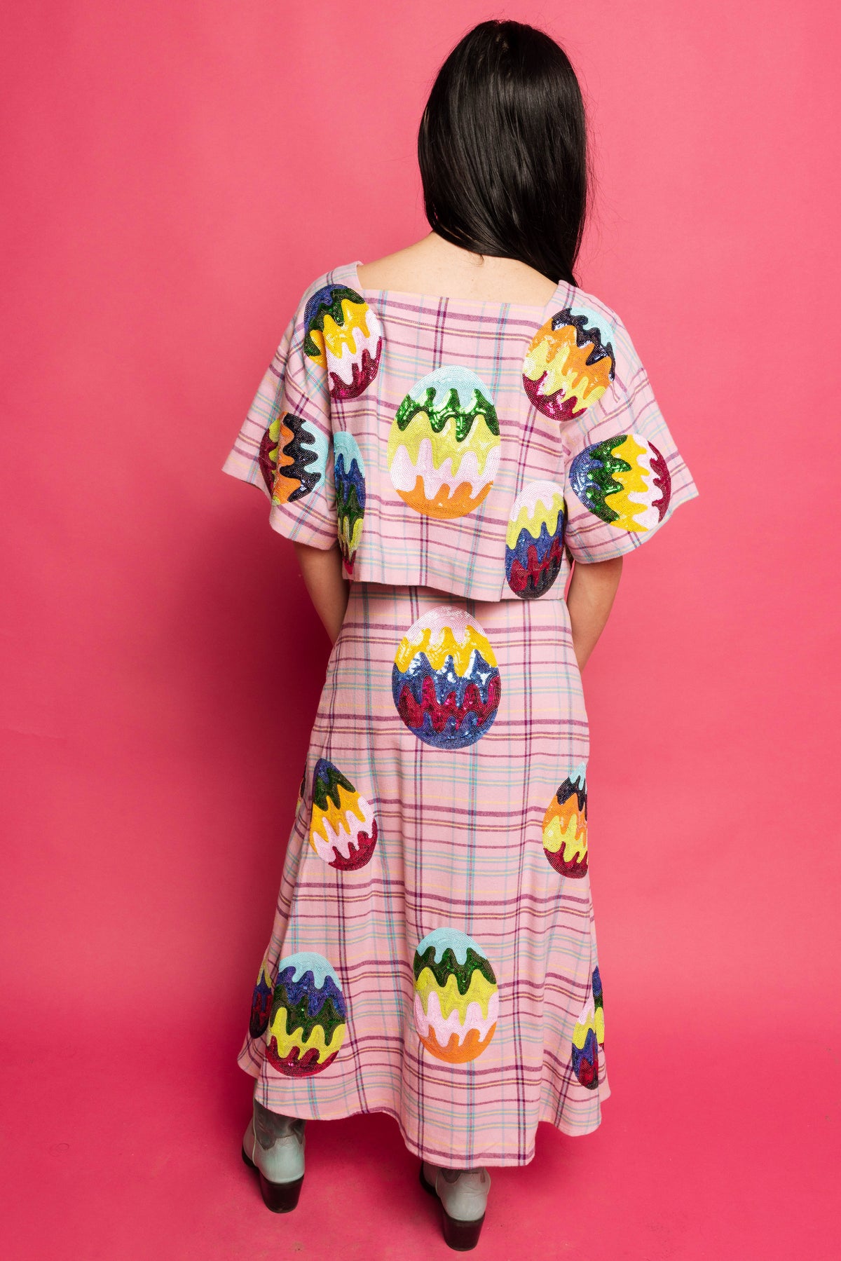 Queen of Sparkles Lavender Plaid Groovy Easter Egg Cotton Top