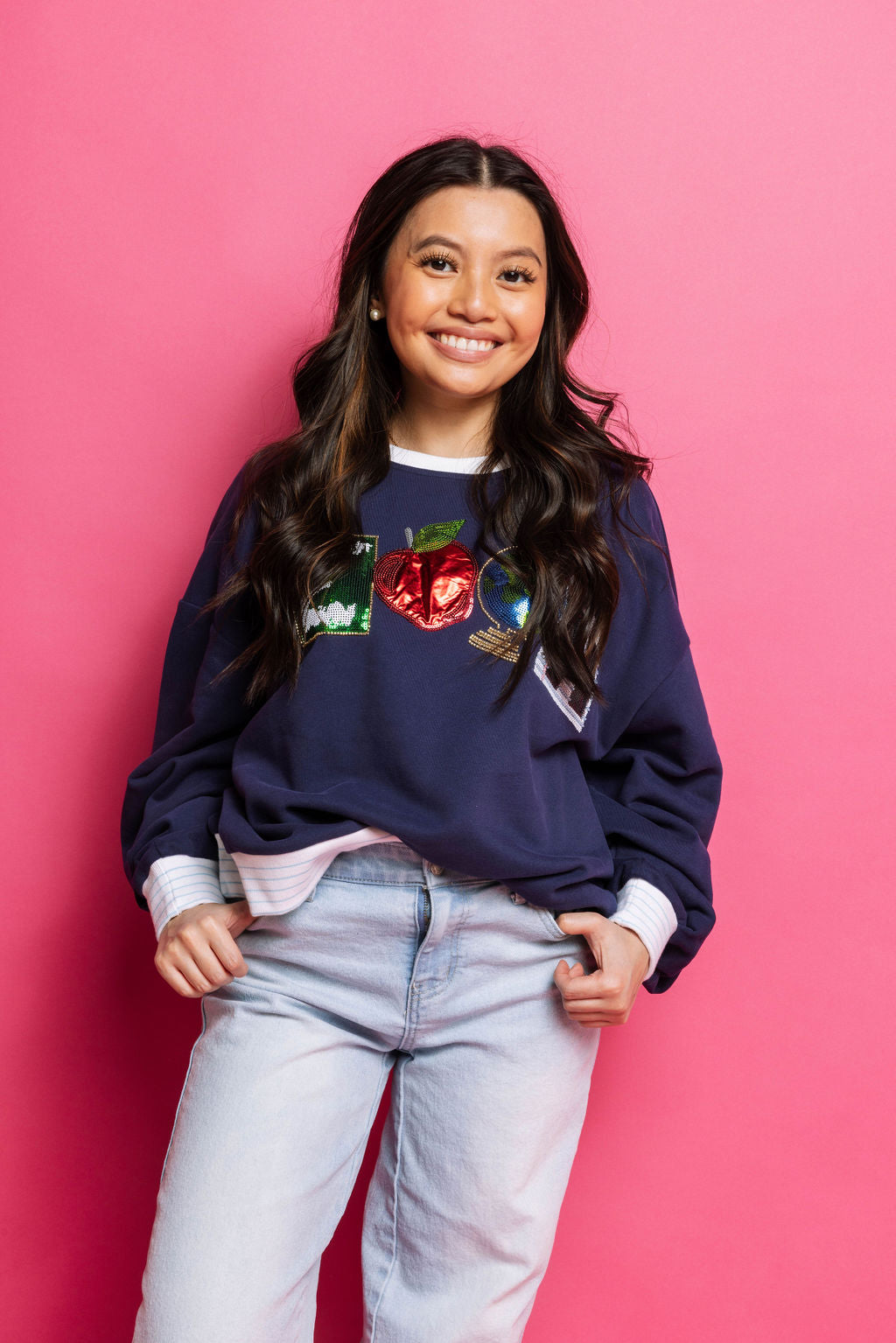 Queen of Sparkles Navy 'Teach' Sweatshirt