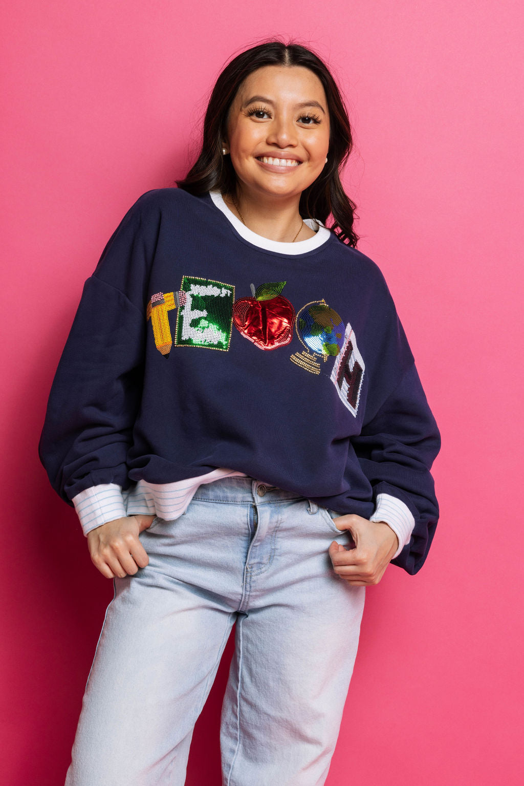 Queen of Sparkles Navy 'Teach' Sweatshirt