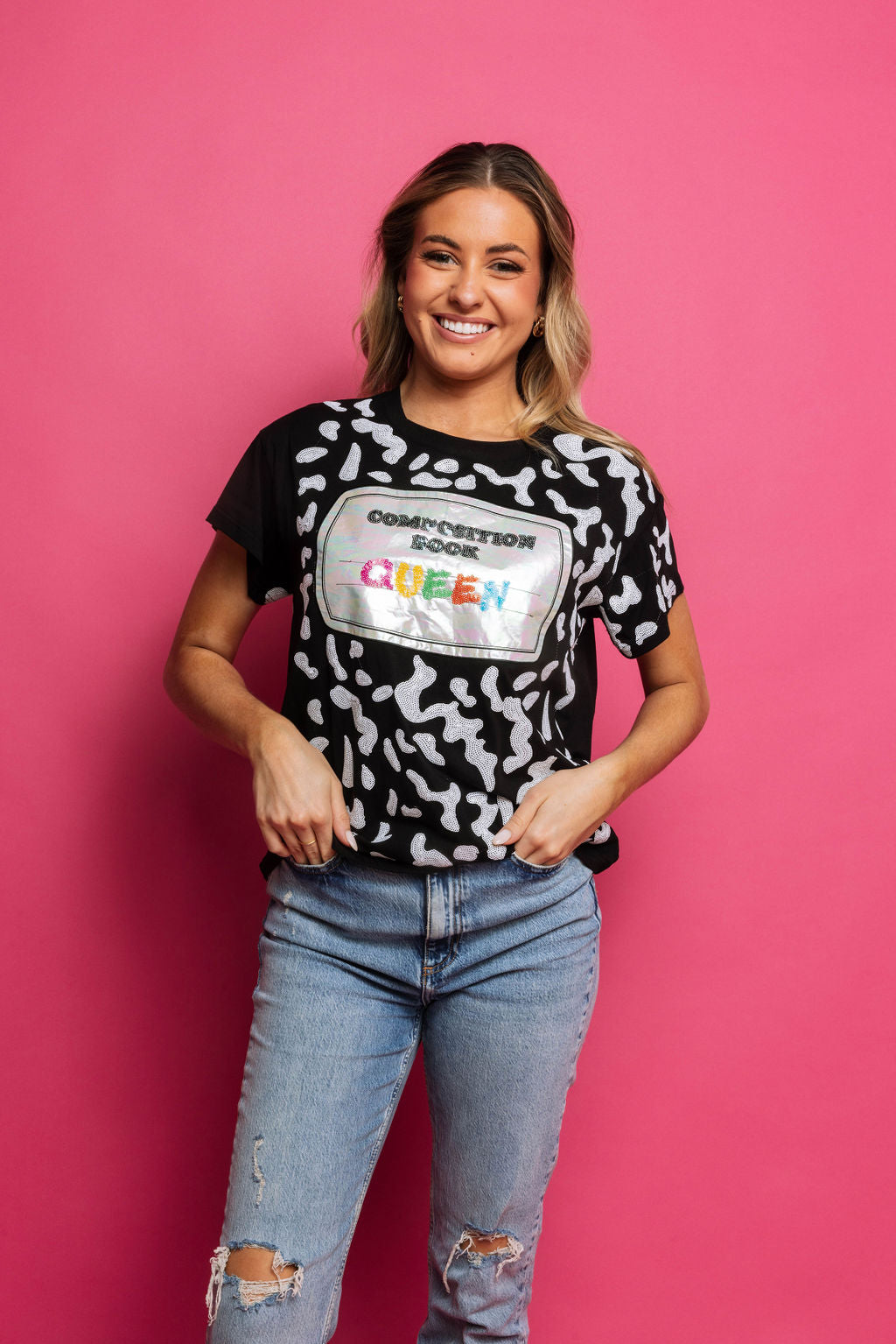 Queen of Sparkles Black Composition Book Queen Tee