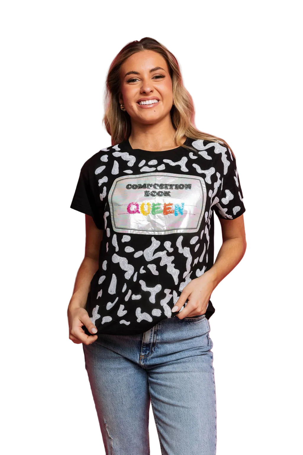 Queen of Sparkles Black Composition Book Queen Tee