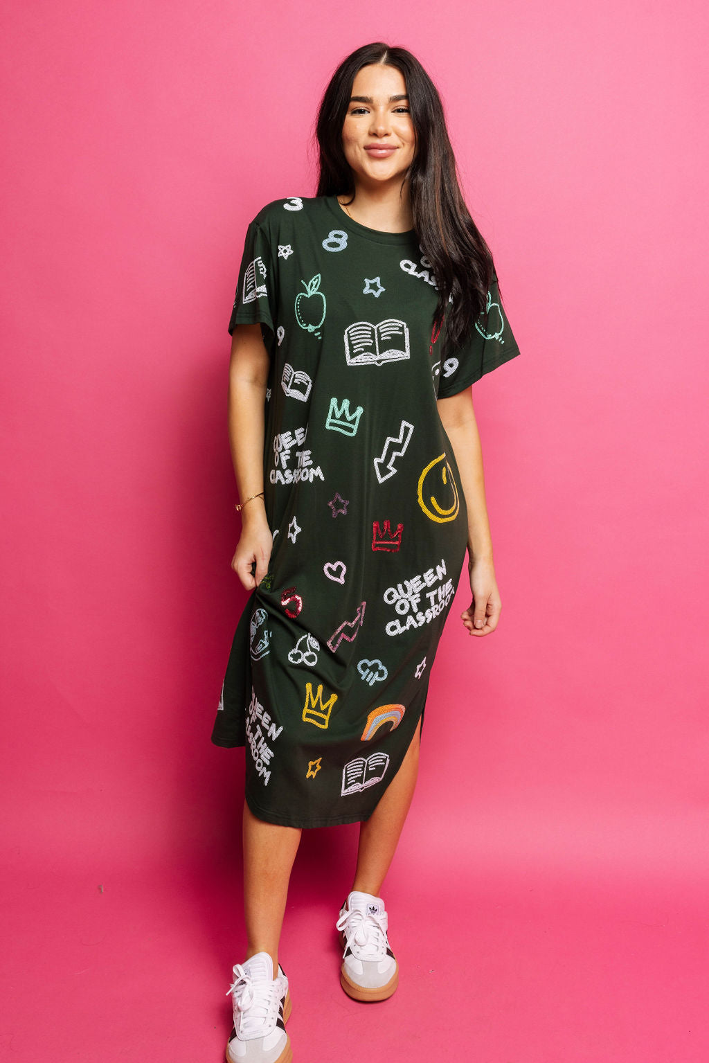 Queen of Sparkles Green Queen of the Classroom Midi Tee Dress