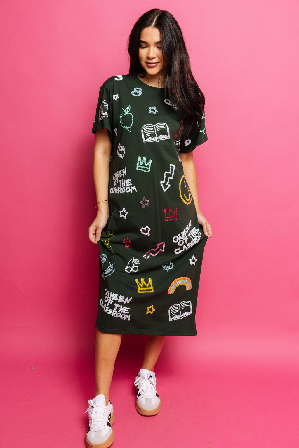 Queen of Sparkles Green Queen of the Classroom Midi Tee Dress