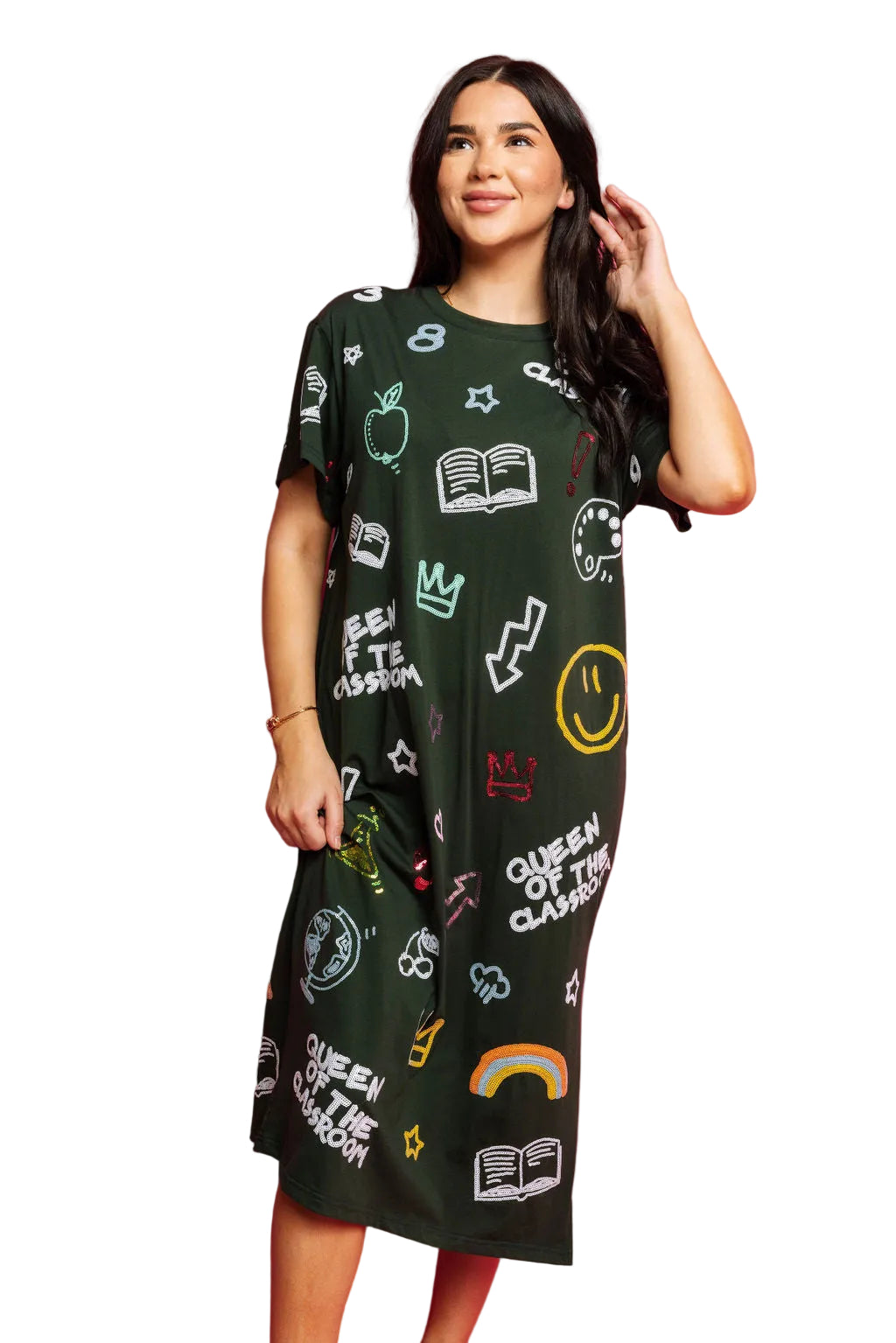 Queen of Sparkles Green Queen of the Classroom Midi Tee Dress