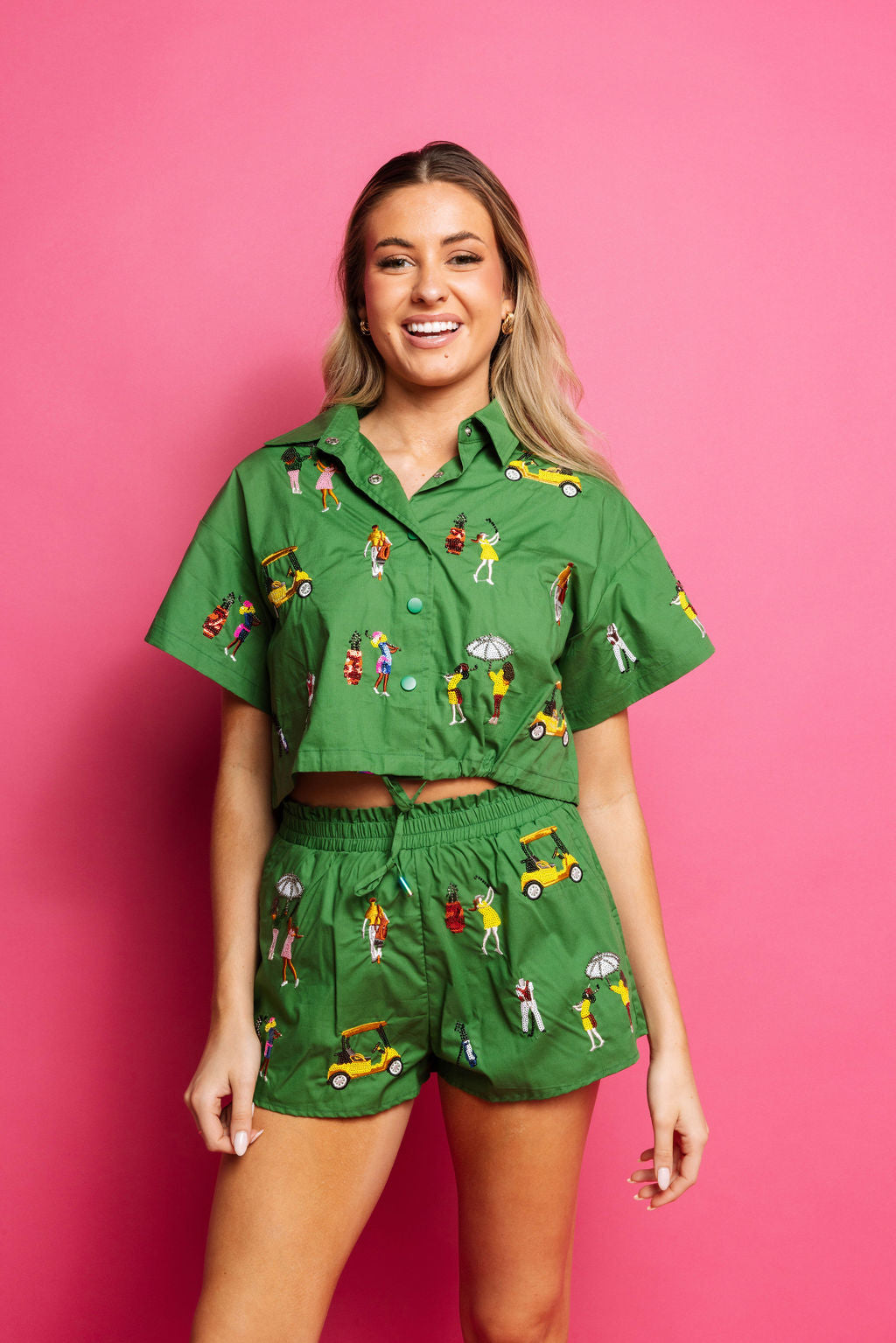 Queen of Sparkles Green Golfing Girls Cotton Collar Top